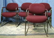 SET OF 4 Art Deco Burgundy Fabric Knoll Arm Chairs
